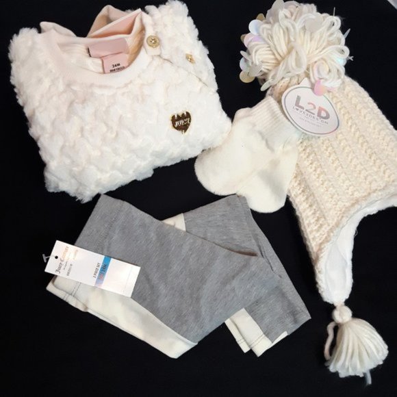 Juicy Couture 24 MONTHS Cozy Legging & Sweater Set + Hat and Gloves Set NWT - Picture 3 of 16